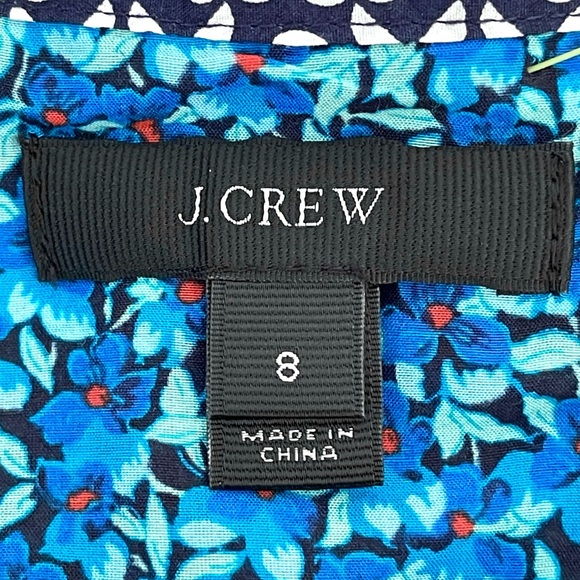 J. Crew Silk Blend Floral Blouse Peasant Flower-Patch Tie Neck Long Sleeve Blue - Picture 13 of 16